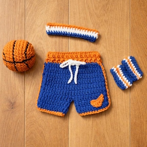 Crocheted Baby Basketball Outfit: Newborn Photo Prop Set