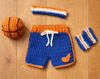 Crocheted Baby Basketball Outfit: Newborn Photo Prop Set