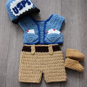 Crochet Mailman Costume: Newborn Photo Prop Outfit