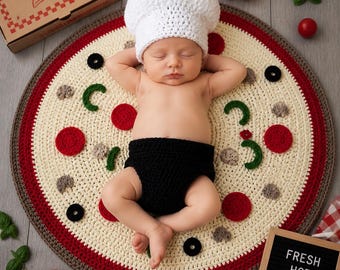 Crocheted Pizza Chef Baby Photo Prop Set: Newborn Costume