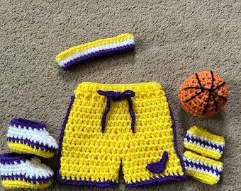 Baby Basketball Short Set, Baby Basketball Outfit, Baby Boy Prop, Baby Shower Gift, Sports Theme Nursery, Newborn to 18 Months/MADE TO ORDER