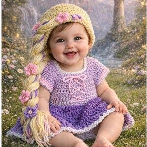 Crochet Rapunzel Costume, newborn photography, infant Halloween, Baby shower gift, MADE TO ORDER image 4