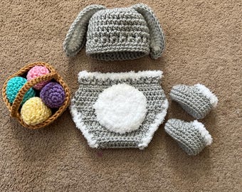 Crochet Baby Bunny Outfit: Newborn Photo Prop, Easter Costume