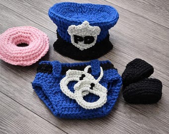 Crochet Baby Police Costume: Newborn Photo Prop (MADE TO ORDER)