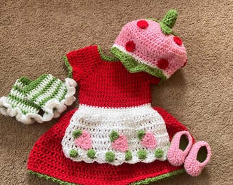 Crochet Strawberry Shortcake Set/Newborn Photography Prop/Infant Costume/Baby Shower/MADE TO ORDER