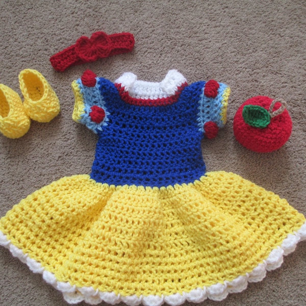 Princess Snow White Inspired Costume/Crochet Princess Snow White Dress/Snow White/Princess Photo Prop Newborn to 18 Months- MADE TO ORDER