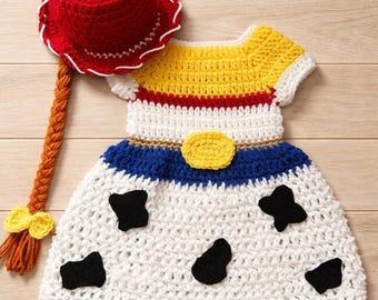 Crocheted Jessie Costume, Newborn photography, Infant Halloween, MADE TO ORDER