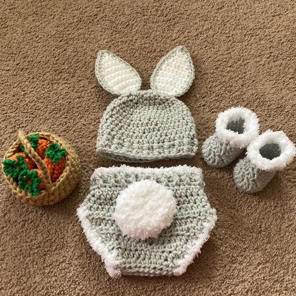 Crochet Baby Newborn Bunny Outfit Costume Set Baby Bunny Photography Photo Prop Easter Bunny Outfit Baby Boy Photo Outfit Baby Bunny Hat