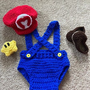 Super Mario Inspired Costume/Crochet Mario Bros. Costume/ Mario Inspired Photo Prop Newborn to 18 Months- MADE TO ORDER