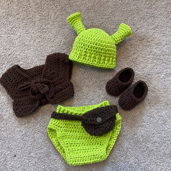 Shrek Costume/Green Ogre Costume/Shrek Outfit/Smash Cake Session/Newborn to 18 months/Made to Order