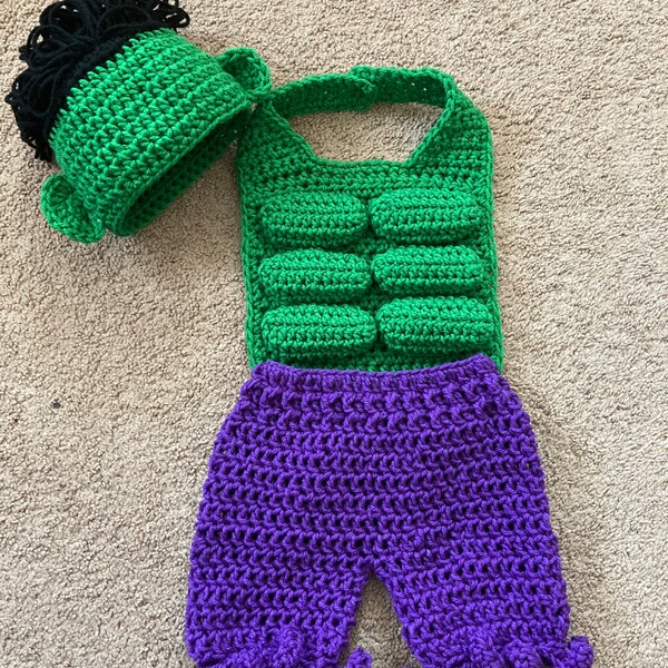 Hulk Inspired Costume/Hulk Hat/Hulk Superhero Costume Baby Photo Prop Newborn to 12 Month Size-MADE TO ORDER