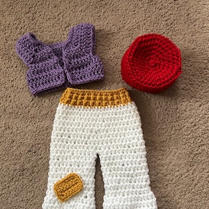 Aladdin Costume/Crochet Aladdin Costume/ Aladdin Inspired Photo Prop Newborn to 18 Months- MADE TO ORDER