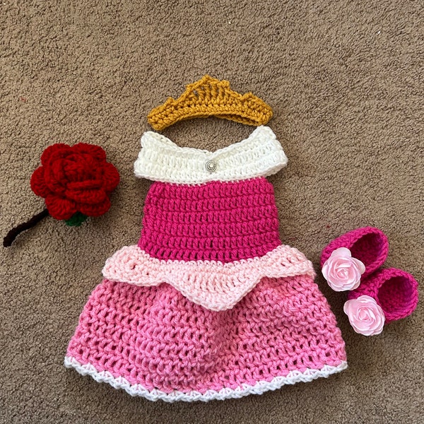 Princess Aurora Sleeping Beauty Inspired Costume/Crochet Princess Aurora Dress/Princess Photo Prop Newborn to 18 Months- MADE TO ORDER