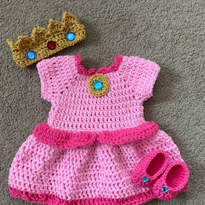 Princess Peach Inspired Costume/Crochet Princess Peach Dress/Mario Bros Inspired Princess Peach Dress- Newborn to 18 Months- MADE TO ORDER