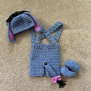 Eeyore Costume/Eeyore Hat/Pooh Costume/Baby Photo Prop Newborn to 18 Month Size-MADE TO ORDER