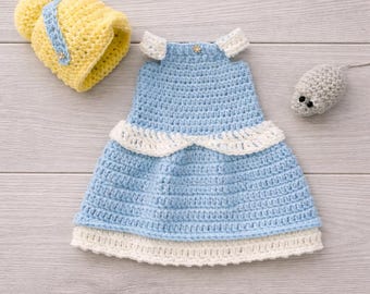 Crochet Cinderella costume, newborn photography, infant Halloween, princess baby shower, MADE TO ORDER