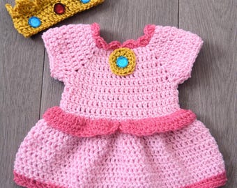 Crochet Princess Peach Costume, Infant Halloween, Newborn Photography, MADE TO ORDER