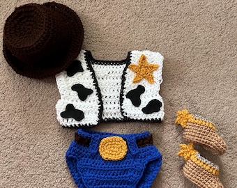 Crochet Woody Costume: Toy Story Inspired Outfit, Newborn to 18
