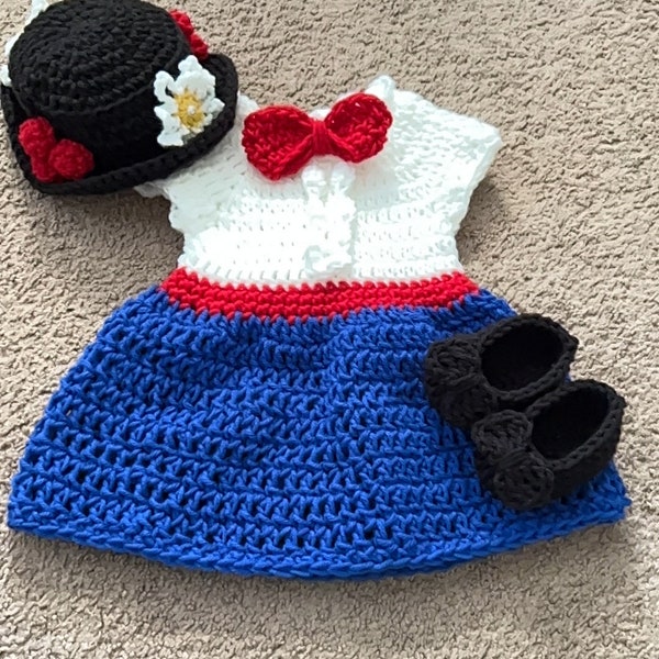 Crochet Mary Poppins Set/Mary Poppins Newborn Photography Prop/Infant Halloween Costume/Cake Mash Session/Newborn to 18 Months/Made to Order