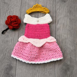Crochet Princess Aurora Costume: Newborn Photo Prop Dress, Headpiece & Rose