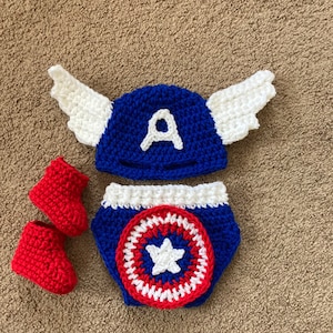 Crochet Captain America Outfit: Baby Photo Prop, Superhero Costume