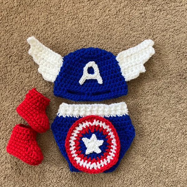 Captain America Costume/Captain America Hat/Captain America Shield/Baby Photo Prop/MADE TO ORDER