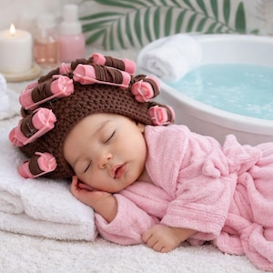 Crochet Baby Curler Hat: Beautician Halloween Costume Prop