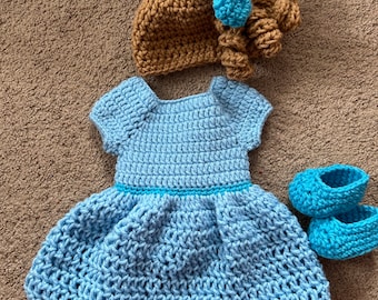 Crocheted Wendy Darling Costume/Wendy Dress/Wendy Hat/Peter Pan Costume/Newborn to 18 Months/MADE TO ORDER