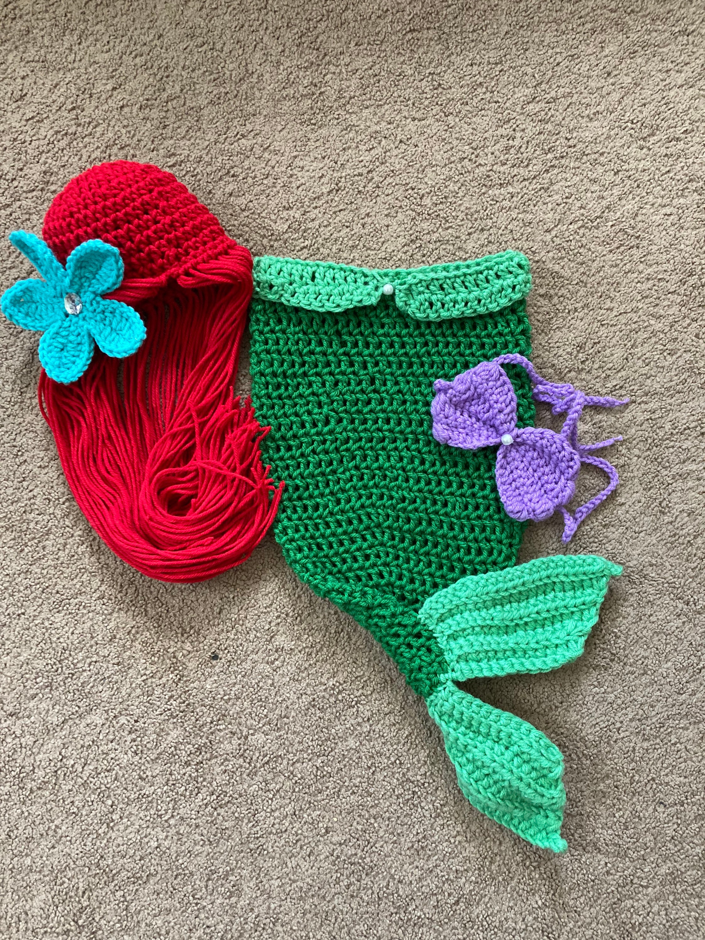 Princess Ariel Inspired Mermaid Costume/Princess Ariel Mermaid Tail/Ariel Wig Hat/Princess Photo Prop Newborn to 18 Months- MADE TO ORDER
