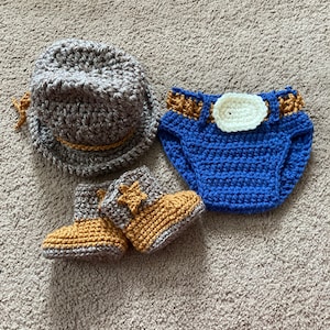 Crochet Baby Cowboy Outfit: Hat, Boots & Diaper Cover Photo Prop