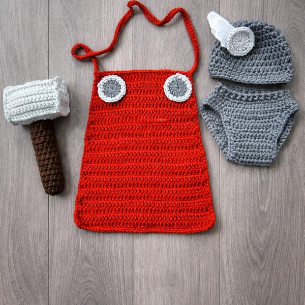 Crocheted Thor Baby Costume Set: Superhero Photo Prop