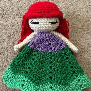 Crocheted Ariel Princess Lovey: Baby Security Blanket zdjęcie 1