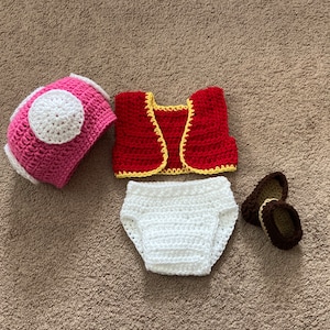 Crochet Baby Toadette Outfit, Super Mario Brothers costume, Toad Costume, Baby Toadette Photo Prop, MADE TO ORDER