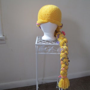 Princess Rapunzel Inspired Hat/ Crochet Princess Rapunzel Wig/ Available in Newborn to Adult Size- MADE TO ORDER