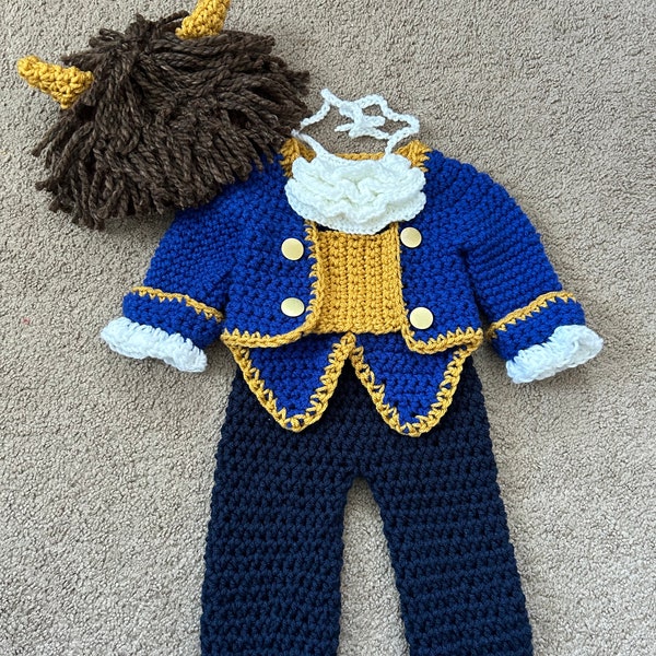 Beast Inspired Costume/Beauty and the Beast/Crochet Beast Hat/Disney Inspired Photo Prop Newborn to 18 Months- MADE TO ORDER