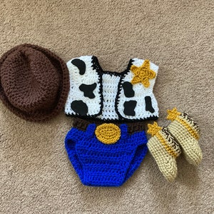 Woody from Toy Story Inspired Costume/Crochet Woody Hat/Cowboy Costume/ Newborn to 18 Months- MADE TO ORDER