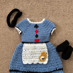 Alice in Wonderland Inspired Costume/Crochet Alice in Wonderland Dress/Alice in Wonderland Photo Prop Newborn to 18 Months- MADE TO ORDER
