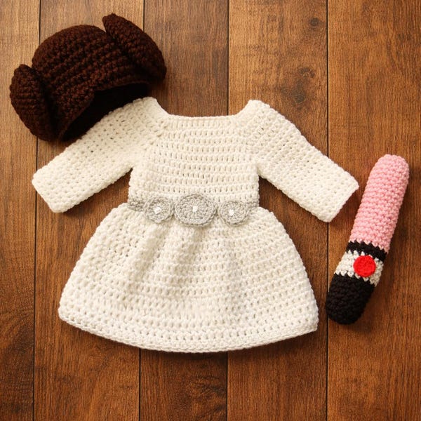 Crochet Princess Leia Costume, Newborn Photography, Infant Halloween, MADE TO ORDER