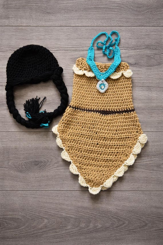 crochet pocahontas dress Costume: Indian Princess Dress, Photo Prop (newborn to 18 Months) Pocahontas doll Vacation Jumpsuits & Rompers Azure blue Rhinestones and bow are Color:BLACK/CREAM