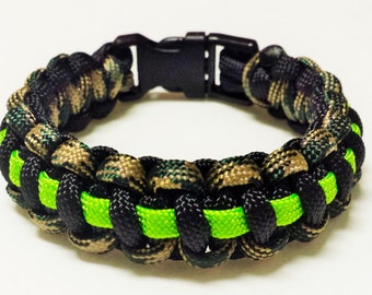 Paracord Bracelet - Black, Camo, and Neon Green - Survival Bracelet