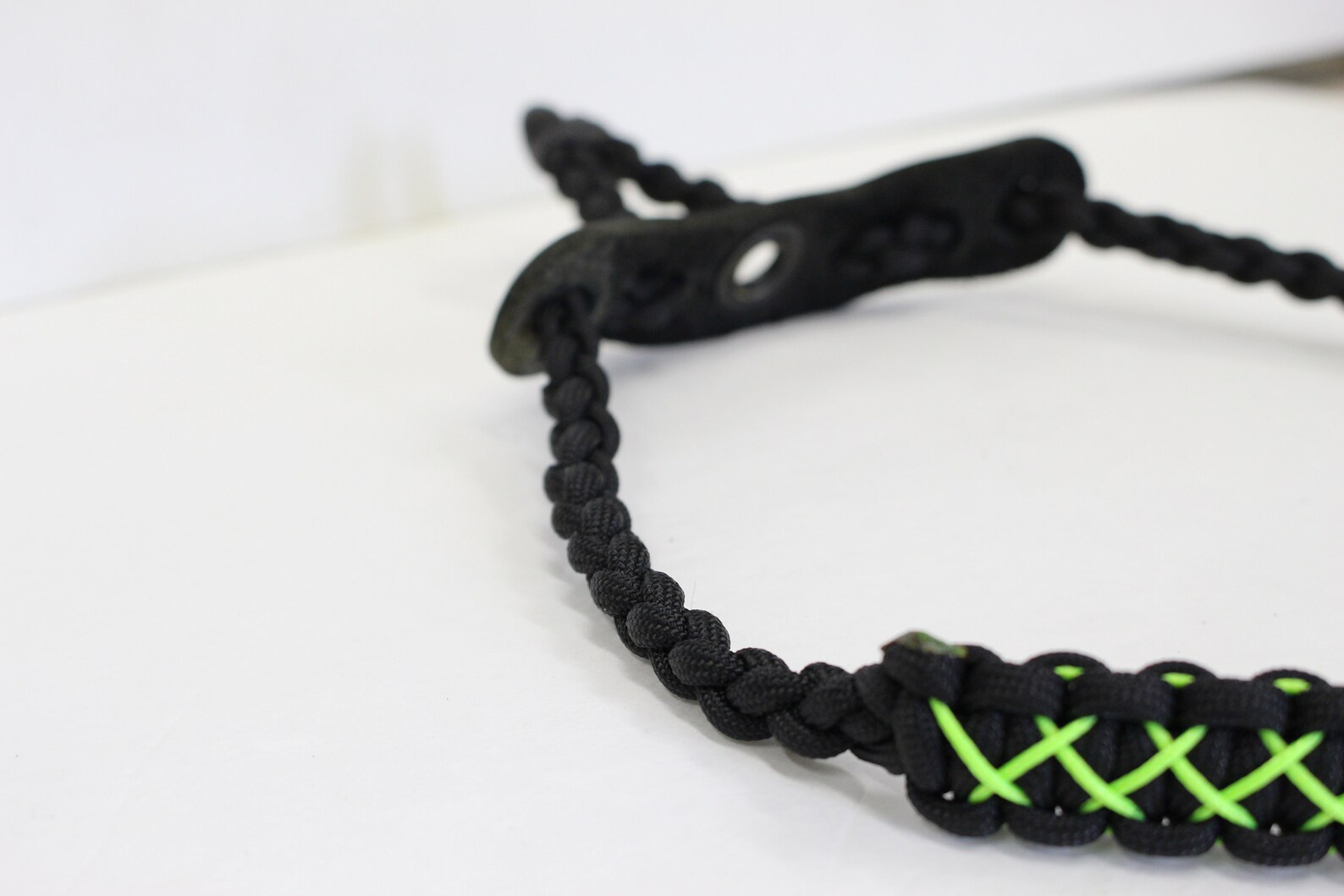 Bow Wrist Sling Custom Paracord Bow Sling Black and Neon Green Stitched