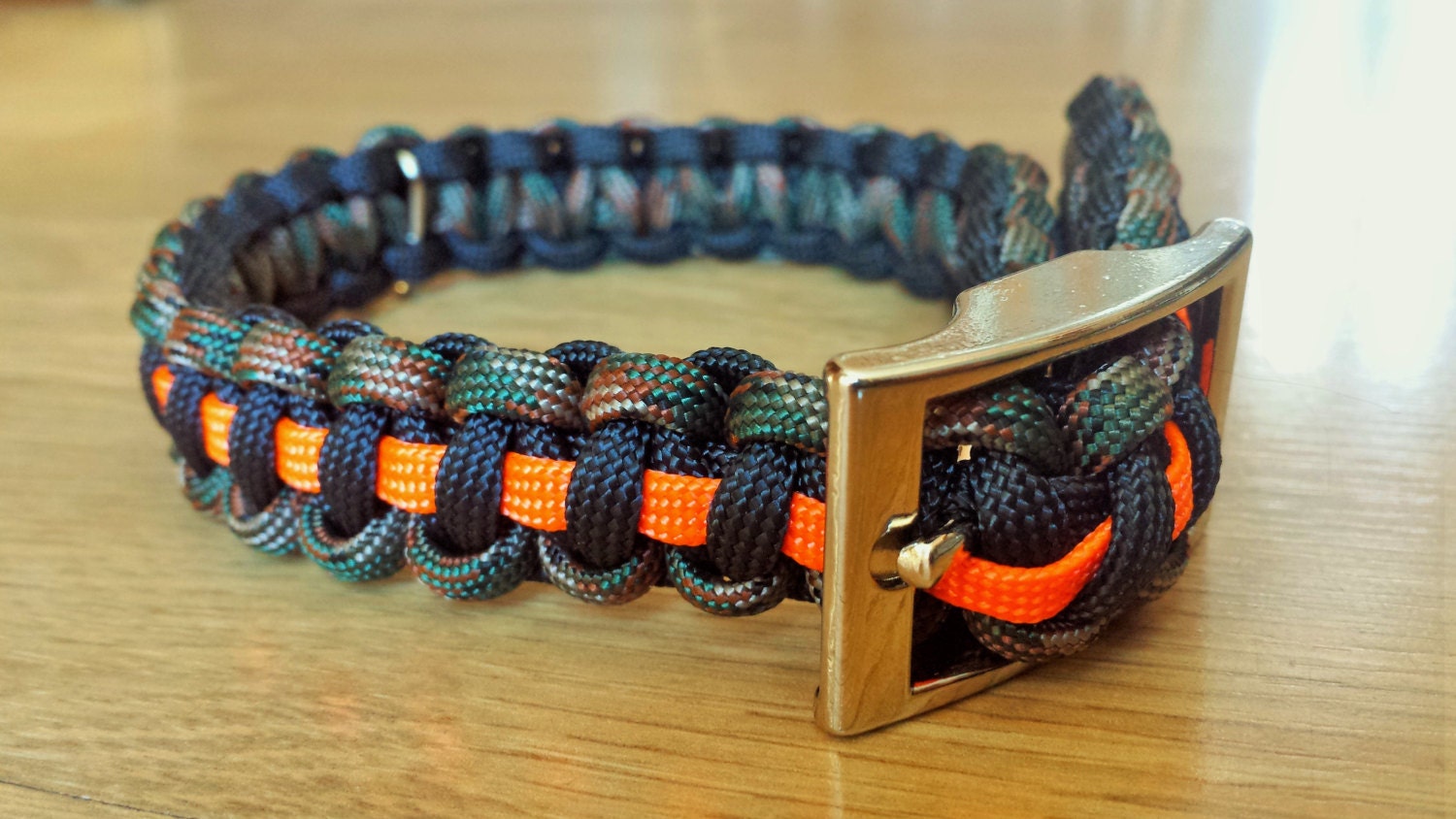 Adjustable Paracord Dog Collar in Camo Black and Orange Etsy