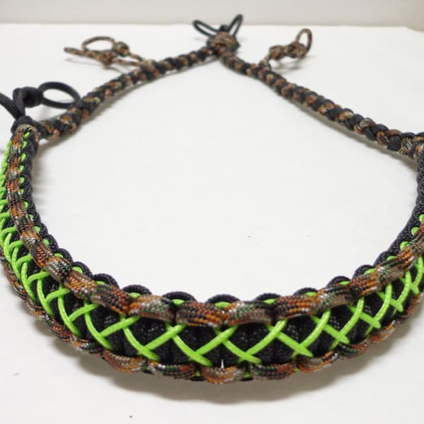 Custom Paracord Call Lanyard Camo Black and Neon Green Stitched - Duck/Goose