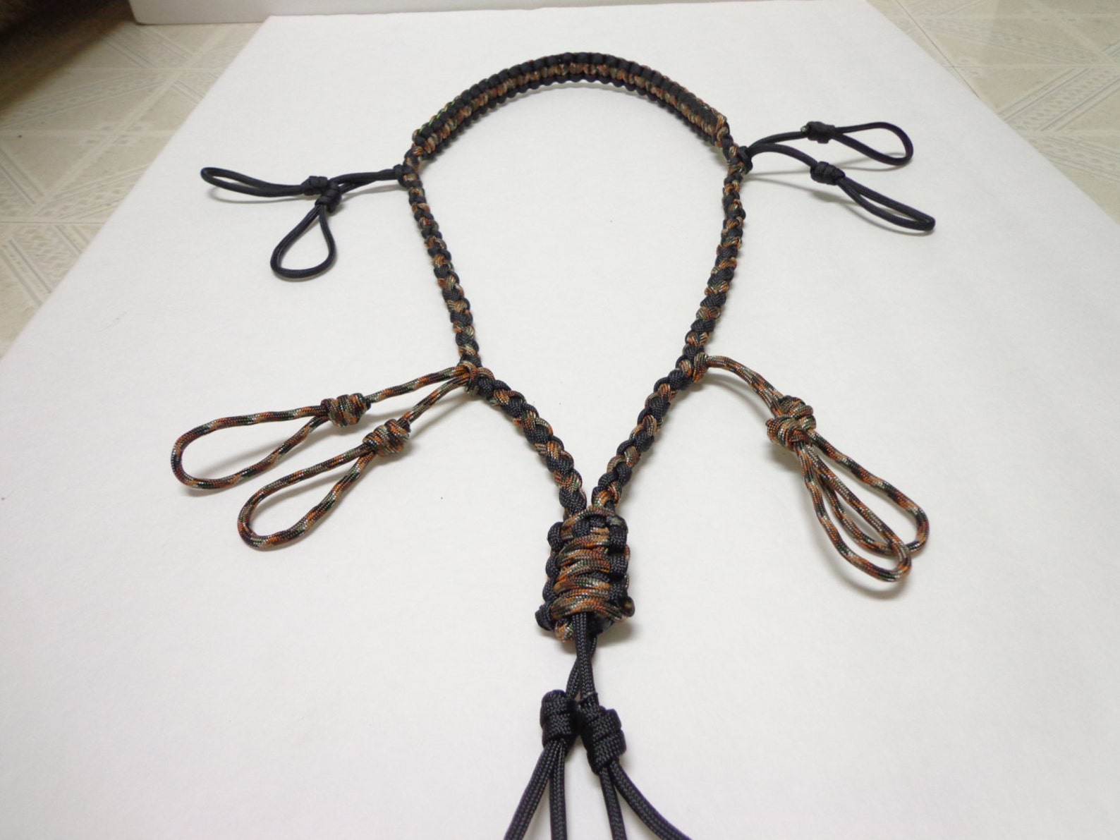 Custom Paracord Call Lanyard Camo Black and Neon Green Stitched Duck