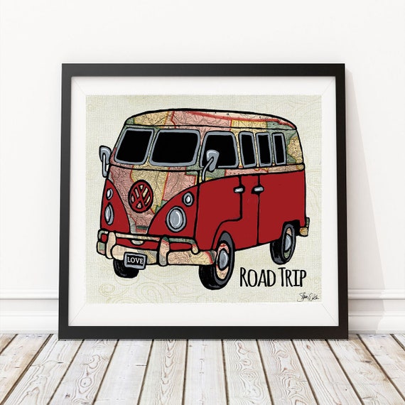 VW Bus Art Print Contemporary Abstract Watercolor Wall Decor