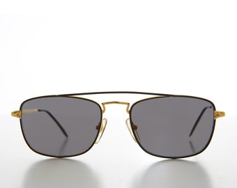 Gold Square Pilot Sunglasses with Delicate Metal Brow Bar - Jake
