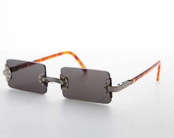 90s Vintage BAD BOY Rare Rectangle Rimless Punk Goth Sunglasses - Rebel 1