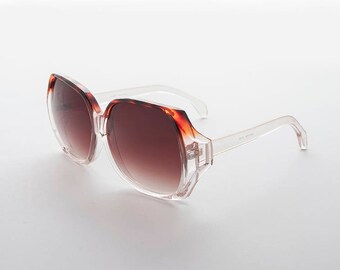 Oversized Clear Frame 1980s Women's Vintage Sunglass with Gradient Lens -Faye
