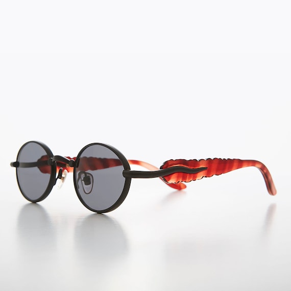 Oval Goth Combination Vintage Sunglasses With Jagged Temples