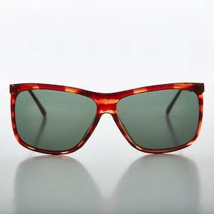 Large Square Classic Vintage Sunglasses with Green Lens - Tate